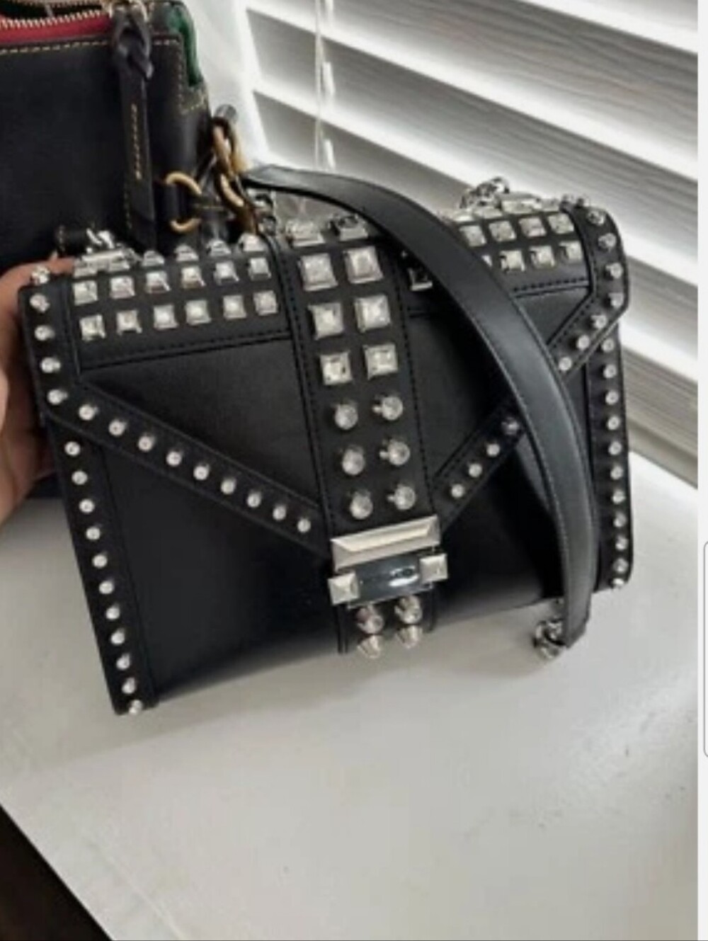 MICHAEL KORS WHITNEY LEATHER STUDDED BAG